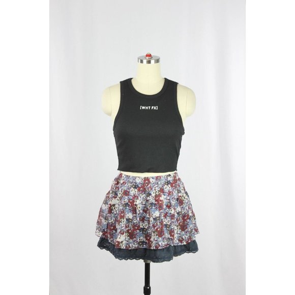 ABERCROMBIE & FITCH Maroon Navy Floral 100% Silk Lace Eyelet Mini Skirt, Size S - Picture 2 of 14